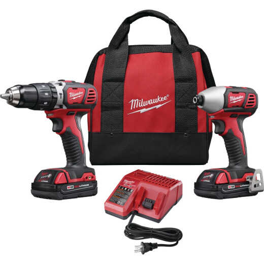 Milwaukee M18 2-Tool Cordless Compact Hammer Drill & Compact Impact Driver Combo Kit with (2) 1.5 Ah Batteries & Charger